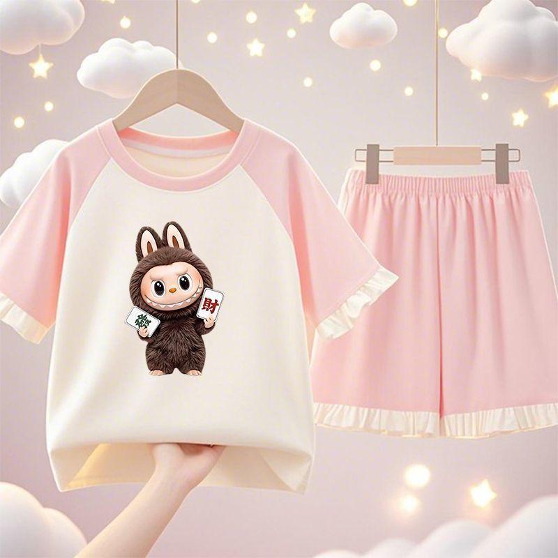 

Милая пижама для девочек, летний комплект из чистого хлопка с коротким рукавом, детская домашняя одежда 110