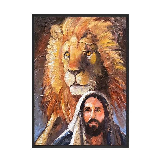 Jesus Kreuz Löwe Religion Erlöser Druck Kunst Leinwand Poster für Wohnzimmer Dekoration Heim Wanddeko Bild