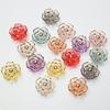 100pcs Colorful Bronzed Camellia And Rose Accessories, Transparent Three-Dimensional Flat Base, DIY Ancient Style Woven Hairpin Bouquet Materials