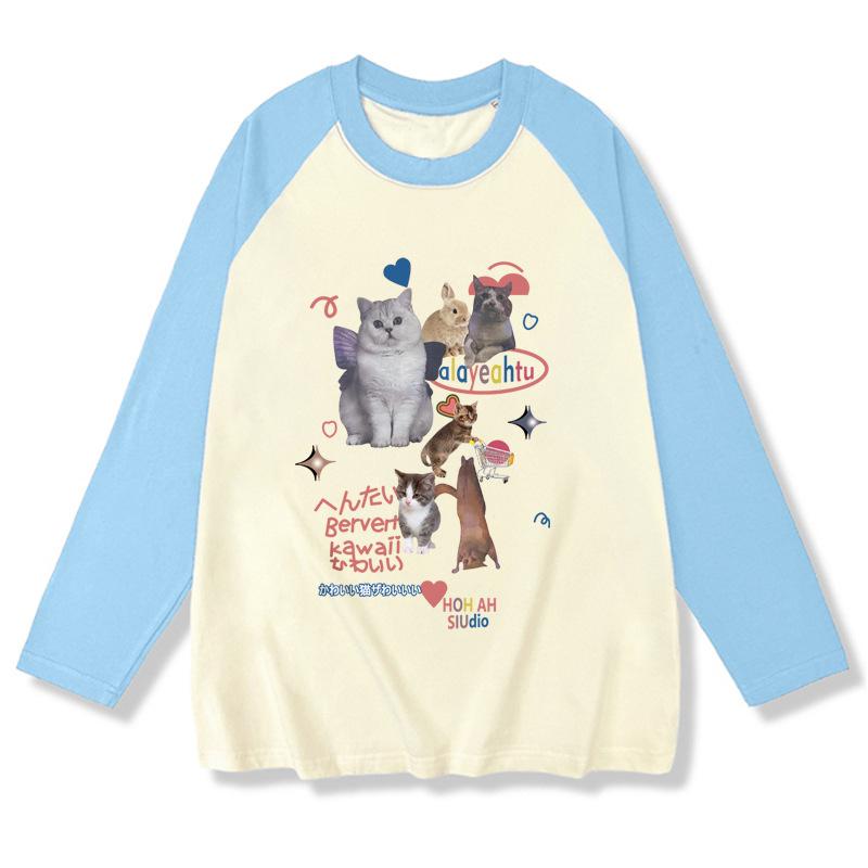 Spring Autumn Oversized T-shirts Youth Harajuku Cute Cartoon Print T Shirt Women Pullover Tshirt Long Sleeve Y2k Tops Streetwear