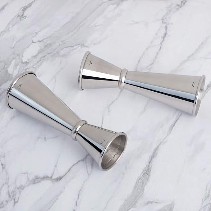Double Cocktail Jigger - Premium 304 Stainless Steel 2 OZ 1 OZ With Measurements Inside for Bartending