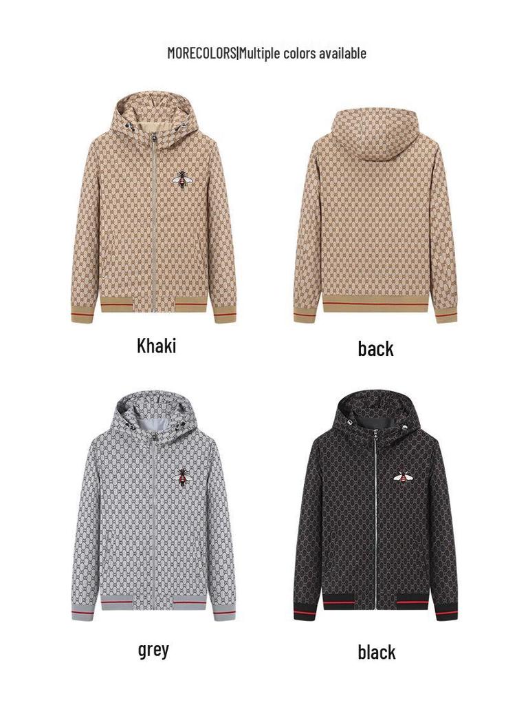 2023 Men's Hooded Embroidered Jacket: Little Bee Design, Casual Fashion for Spring & Autumn