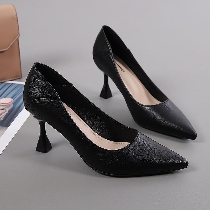New soft leather professional work shoes women's single shoes temperament pointed high heels women's autumn stiletto women's shoes