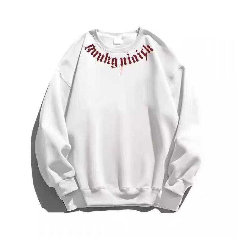 Sweat à capuche rétro américain pour homme - Sweat à col rond décontracté pour le sport avec velours, Style tendance Automne/Hiver