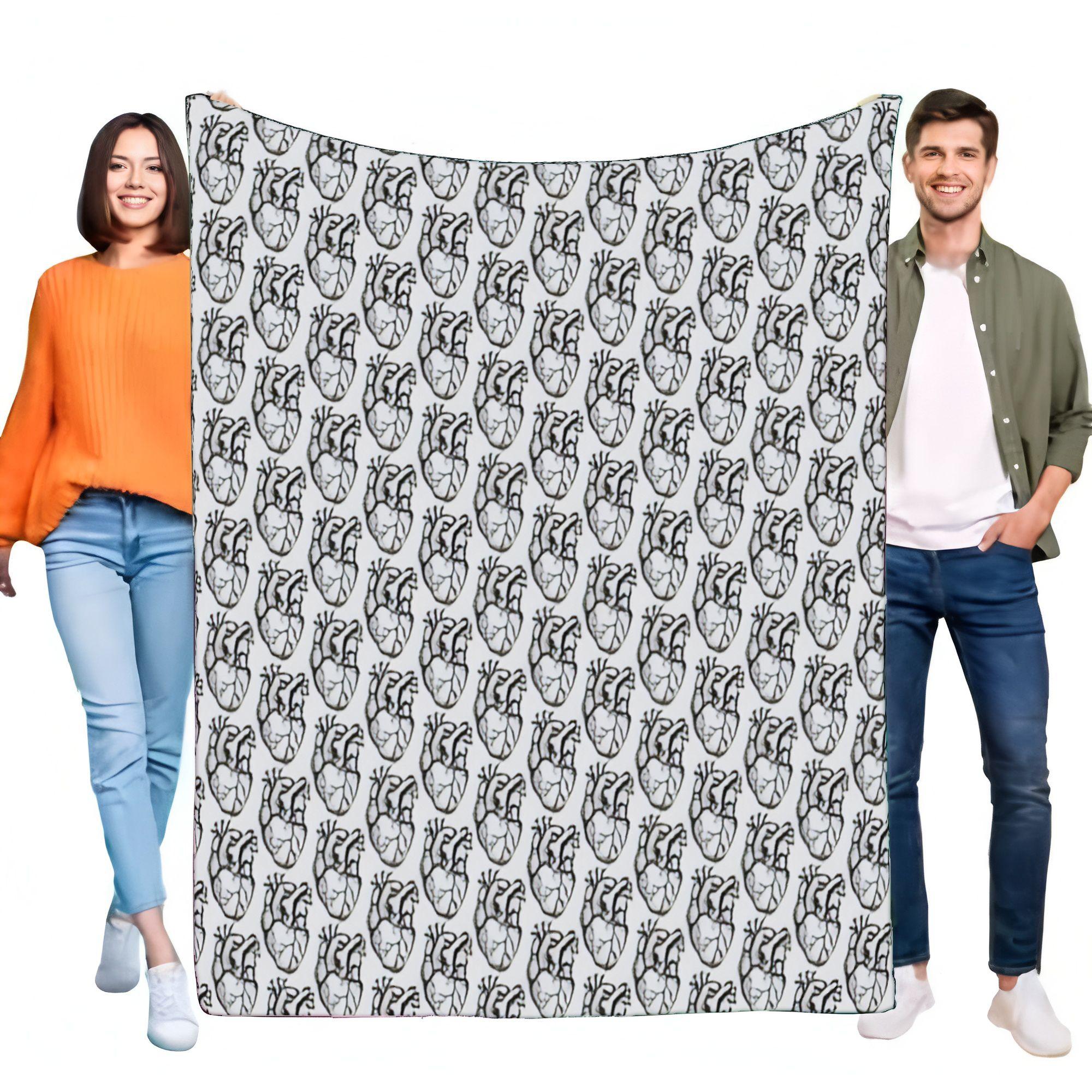 Anatomical Heart Blanket, Super Soft Flannel Fleece Throw for Bed Sofa, Medical Science Print, Doctor Nurse Student Unique Gift 75X95CM