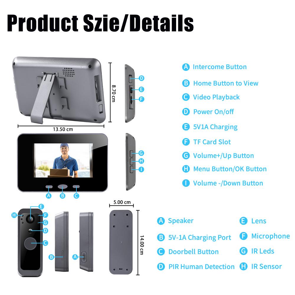 2.4GHz Wireless Video Intercom Doorbell Camera Smart High-definition Visual Monitoring Two-Way Intercom Door Bell