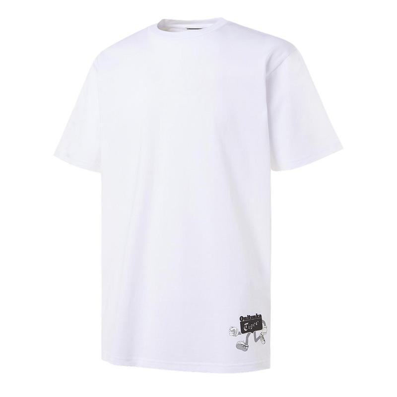 Onitsuka Tiger Solid Color Letter Cartoon Loose Straight Short Sleeve T-Shirt Unisex Tops White 2183A800-100