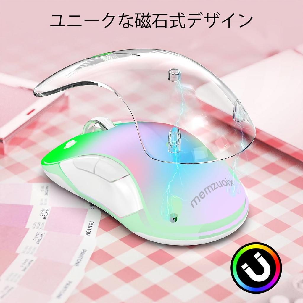 Memzuoix LED Wireless Rechargeable Ergonomic Mouse with Detachable 1200 DPI Portable Optical Computer Mouse with USB Receiver for and 5 Buttons Pink