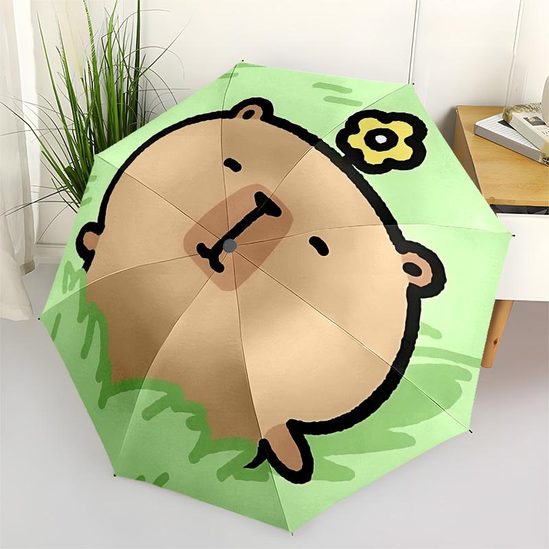 1pc Cute Capybara Automatic Folding Umbrella, Portable Collapsible Design, 8-Rib Iron Frame, Outdoor Accessory yy250905066