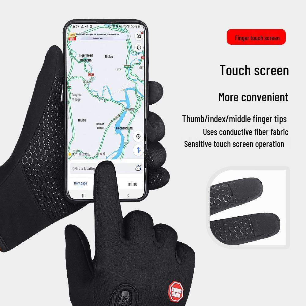 Fleecegefütterte Touchscreen-Radhandschuhe für Herren & Damen: Warme, rutschfeste, kältefeste Vollfinger-Skihandschuhe