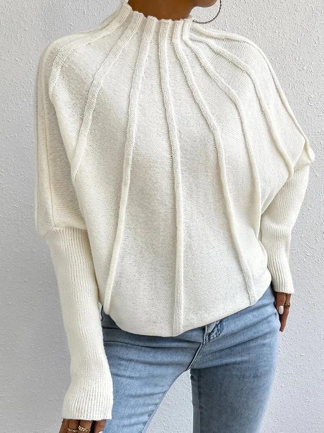 2024 Women's Half-high Collar Knit Pullover Sweater with Batwing Sleeves - Solid Color Versatile Outerwear for Europe and America.