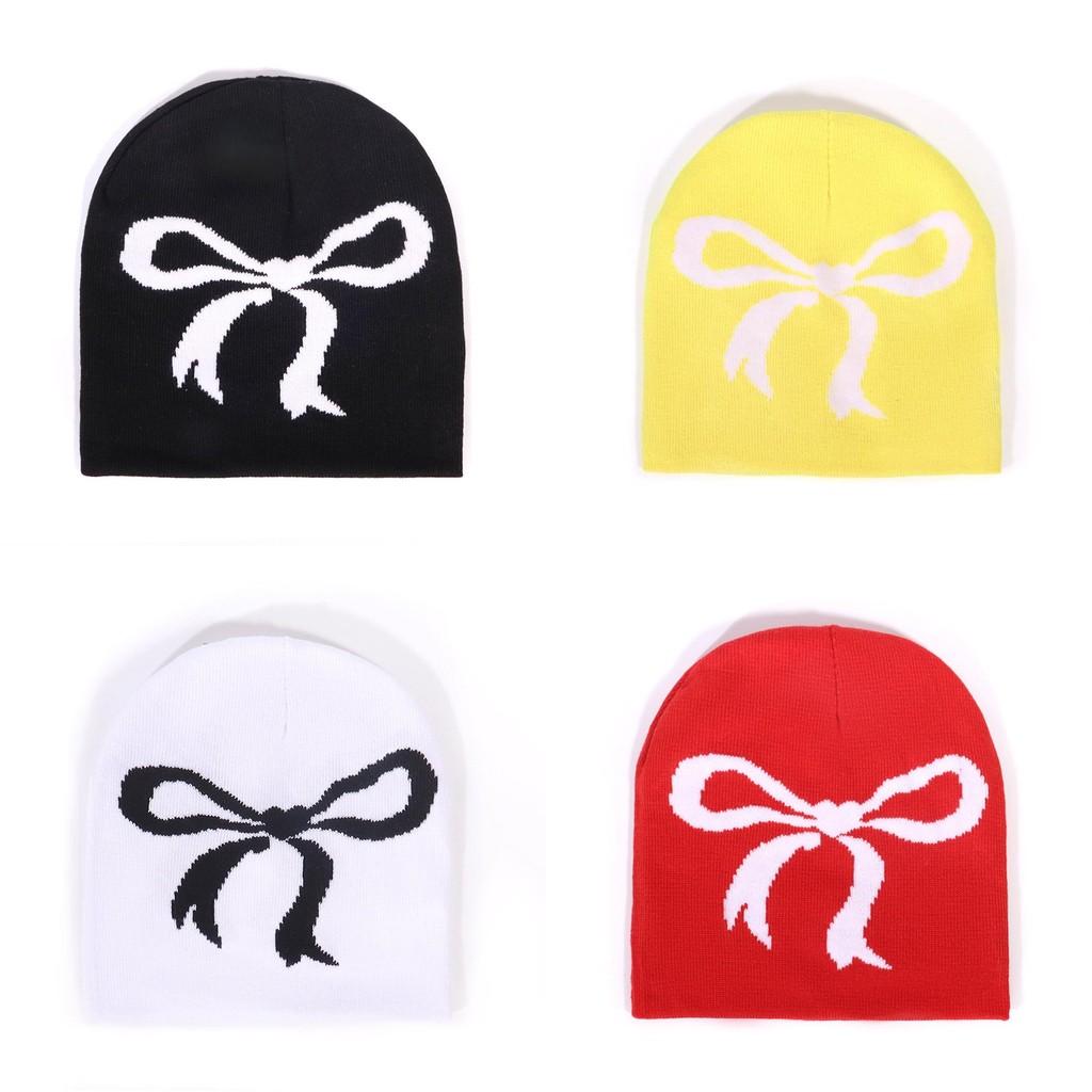 Acrylic Knitted Hat With Bow Detail For Autumn Casual And Outdoor Use