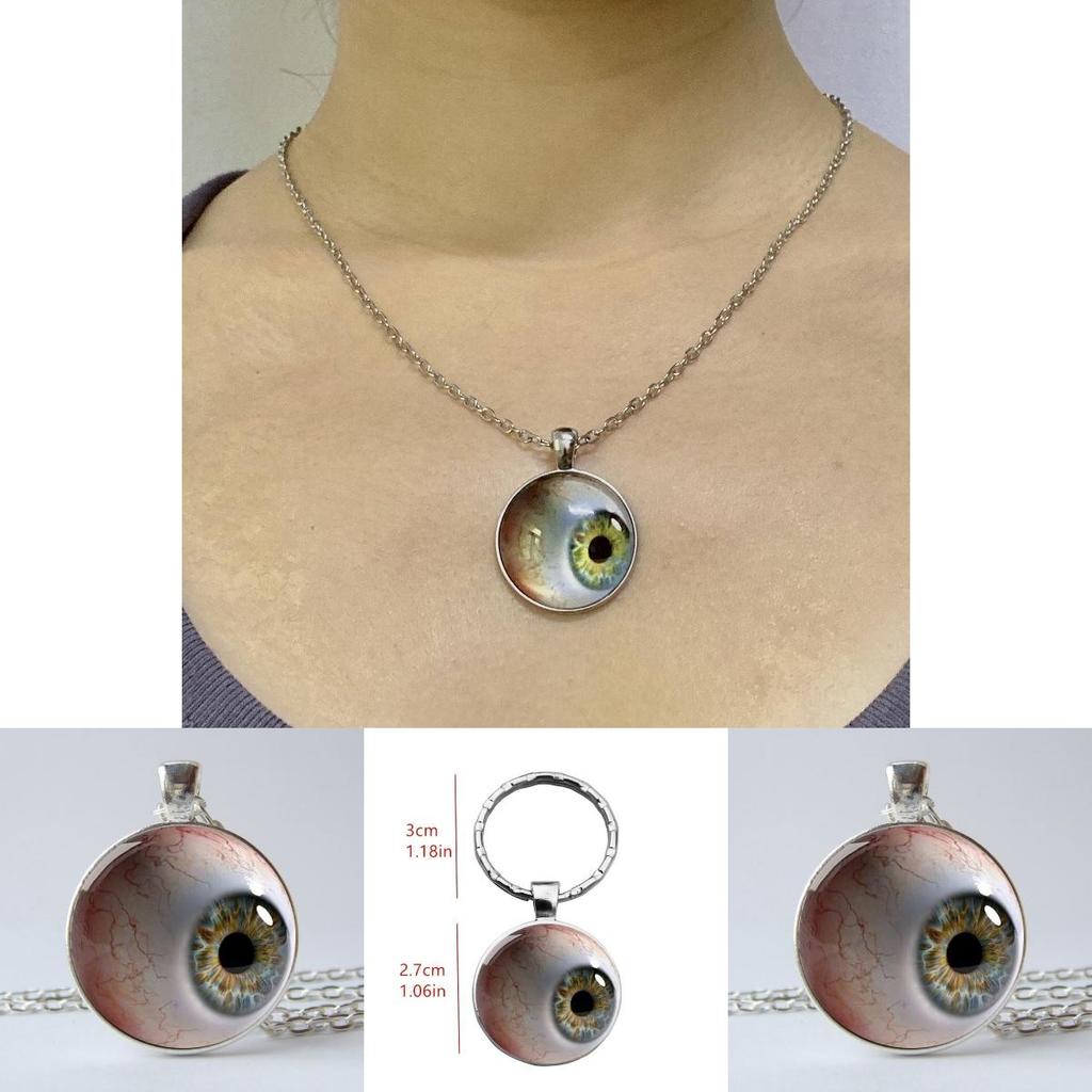 Bloodshot Eye 2d Flat Pattern Glass Pendant Keychain And Necklace For Gift Giving