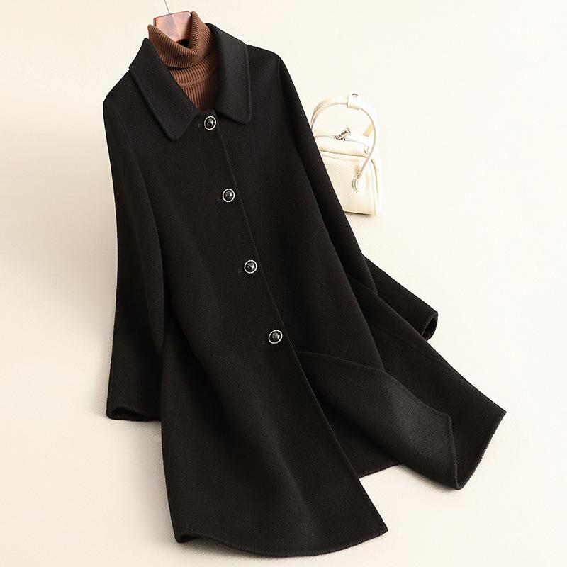 

Шерстяное осеннее новое пальто женское свободное большого размера женская одежда омолаживающая мода средней длины шерстяное пальто пальто 3XL Recommended 146-79 kg чёрный