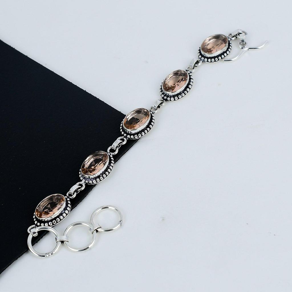 Dainty Morganite Gemstone Handmade 925 Sterling Silver Jewelry Bracelet, Morganite Bracelet For Wife , Unisex Bracelet Birthday Gift