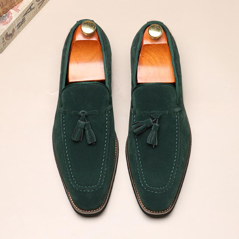High Quality Tassels Loafers New Men's Pointed Suede Leather Shoes Male Designer Formal Wedding Prom Dress Homecoming Footwear