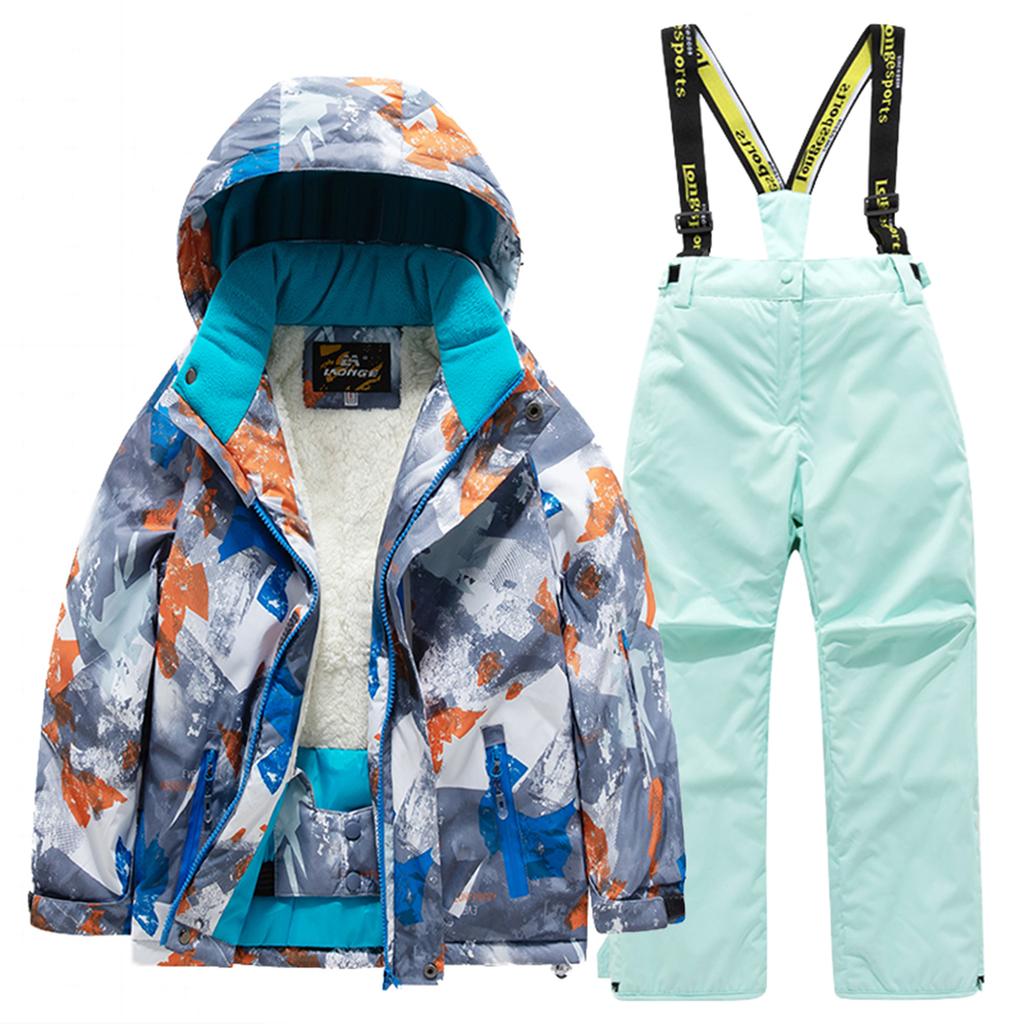 Children's Fashion Skiwear Set Boys' And Girls' Thickened Waterproof Warm Ski Suit Jacket And Trousers Outfit Set