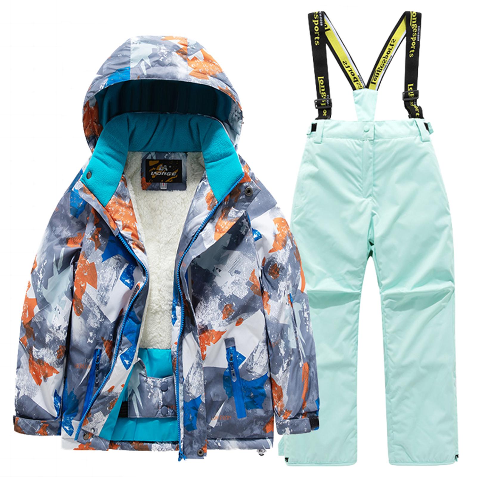 

Дитячий модний лижний костюм для хлопчиків та дівчаток, потовщений, водонепроникний, теплий, куртка та штани, комплект 8