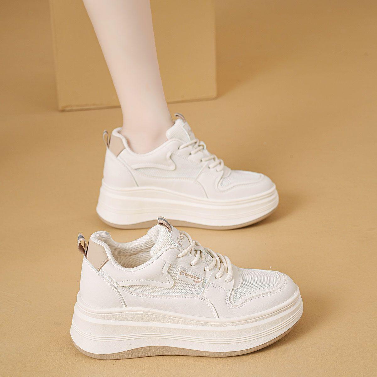 

Женские кроссовки на толстой подошве со скрытым каблуком - 2025 Весна/Осень Маленькие повседневные туфли на платформе 36