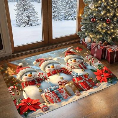 Snowmen Merry Christmas-themed Small Carpet Anti-slip Doormat Home Decor Bedroom Living Room Entryway Floor Mat Kitchen Bathroom