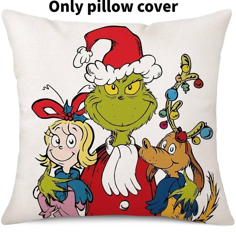 Cozy Green And Red Grinch Christmas Pillow Cover For Stylish Home Dcor 45x45cm