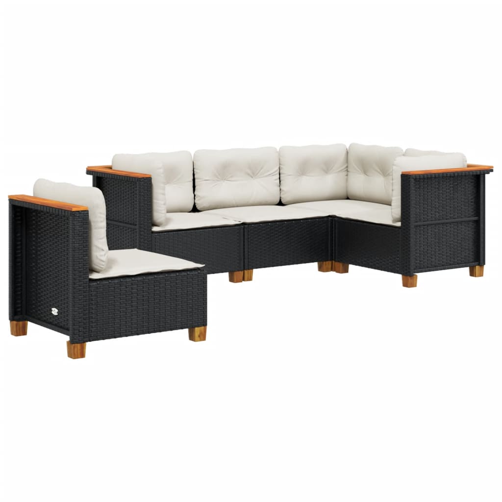 Vidaxl 5-Cz. Garden Lounge Set, Cushions, Black PE Rattan