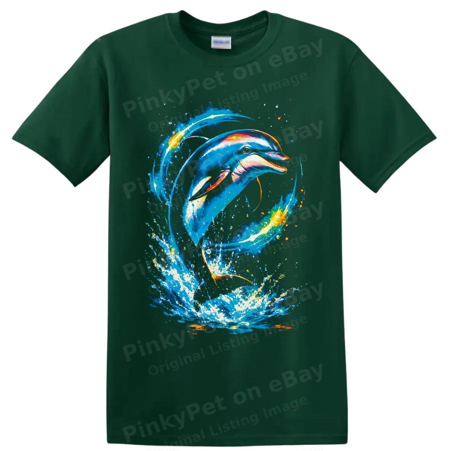 Dolphin Ocean Wave Splash T Shirt Colorful Aquatic Animal Sea Art Graphic Tee