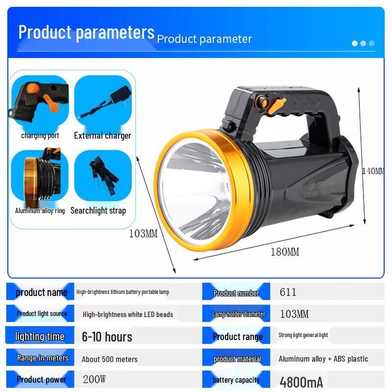 Jingnuo LED Rechargeable Handheld Searchlight