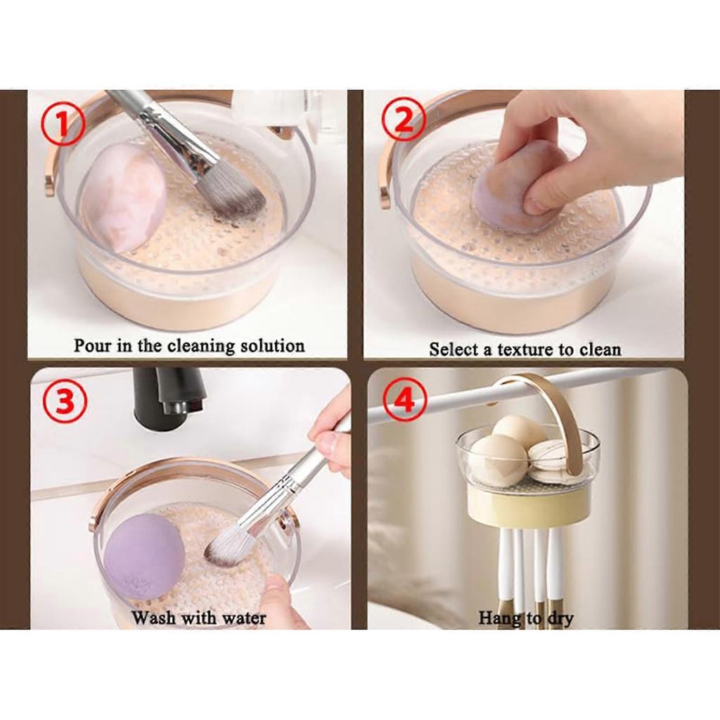 Makeup Brush Cleaning Mat and Easy To Dry with Upside Down, 3 In 1 Makeup Brush Holder Cosmetic Facial Brush