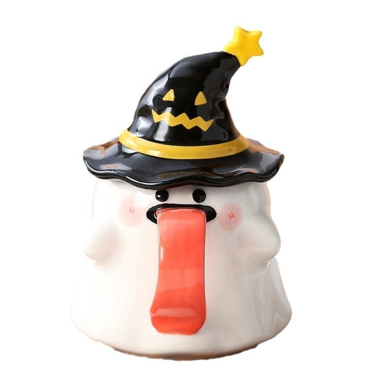 Weird Ghost Mug with Lid Ceramic Cup Gift Box Halloween Cup Souvenir Birthday Gift Water Cup