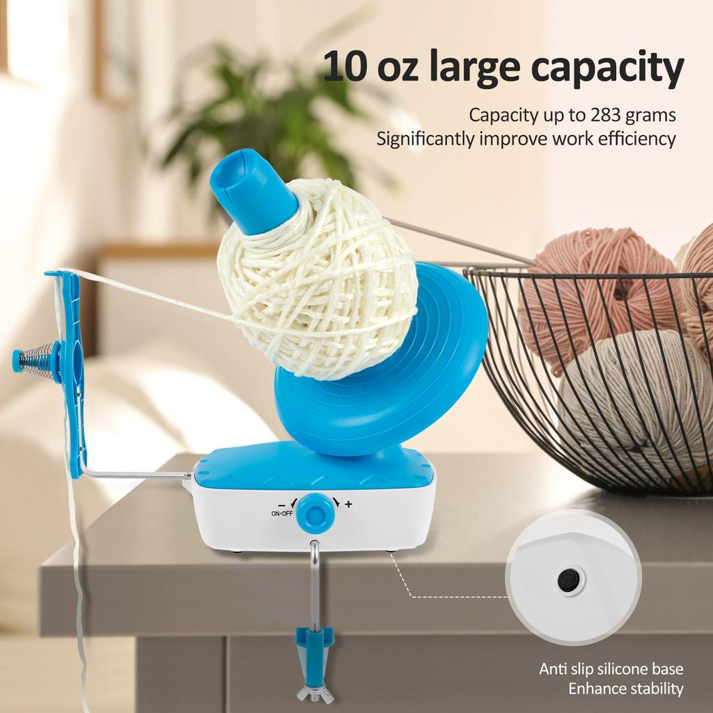 Electric Yarn Winder 10oz Large Capacity Stable Tension Yarn Ball Winder Stepless Speed Crocheting Roller Spinner for Knitting