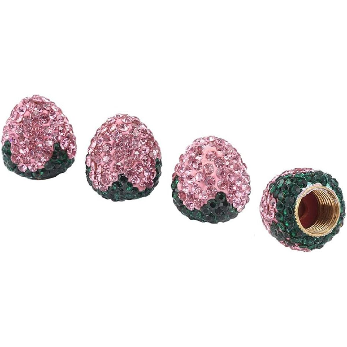 

4 Pack Bling Strawberry Car Tire Valve Stem Caps Sparkling Rhinestones Dustproof Car Wheel Valve Covers Universal Fit for Car Truck Motorcycle розовый