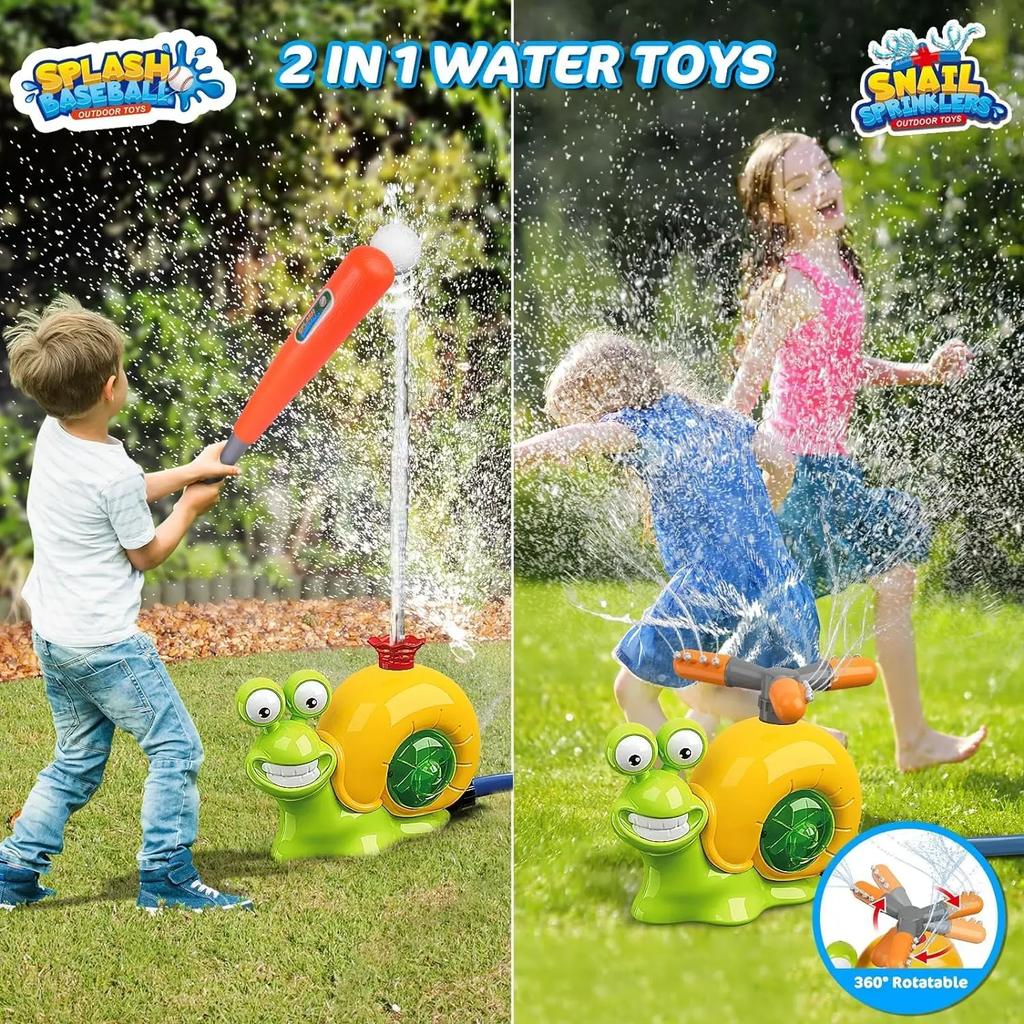 Snail 2-In-1 Water Sprinkler Baseball Toy 360° Rotating Spray Water Play Game With 2 Sprinkler Heads Water Splashing Toy For Kid