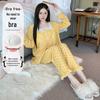 Yellow Sweet Princess Long Pajamas with Chest Pad - Korean Cloud Cotton, Plus Size, Spring/Autumn Style