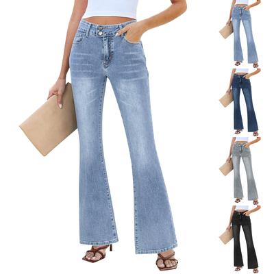 Dames wijde pijpen jeans Lage rechte stretch jeans met zakken