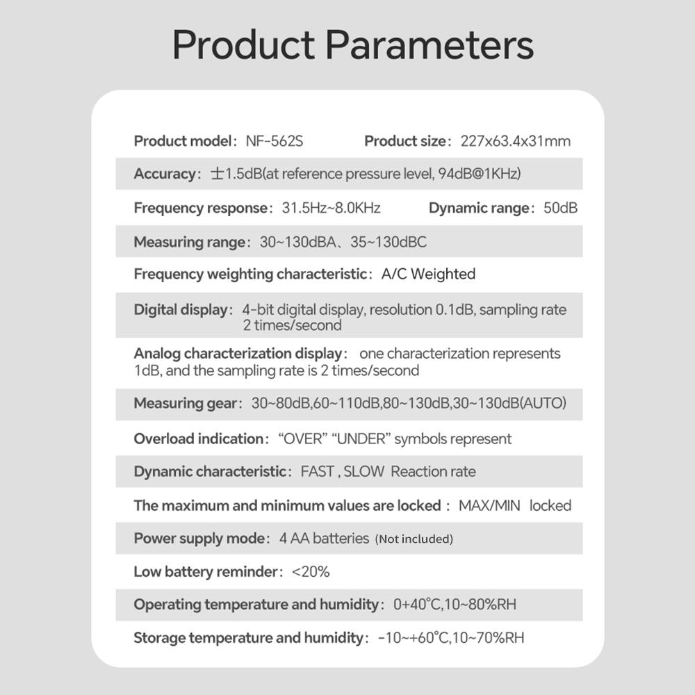 NOYAFA Digital Sound Level Meter with AC Weighted Decibel Meter 30 To 130 dB SPL Meter with