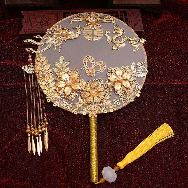 Red Wedding Hand Fan: Ancient Chinese Style Bridal Happiness Bouquet Fan