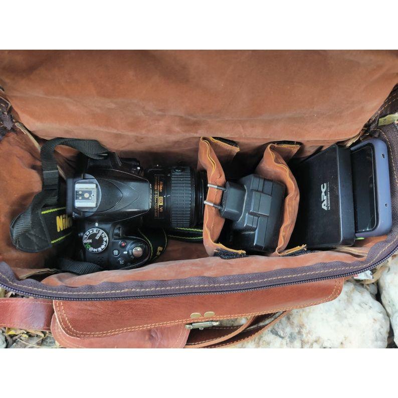 Leather Camera Bag, Personalised DSLR Camera Bag, Camera Satchel Bag, Vintage Shoulder Bag For Nikon, Canon, Sony Womens Day Gift