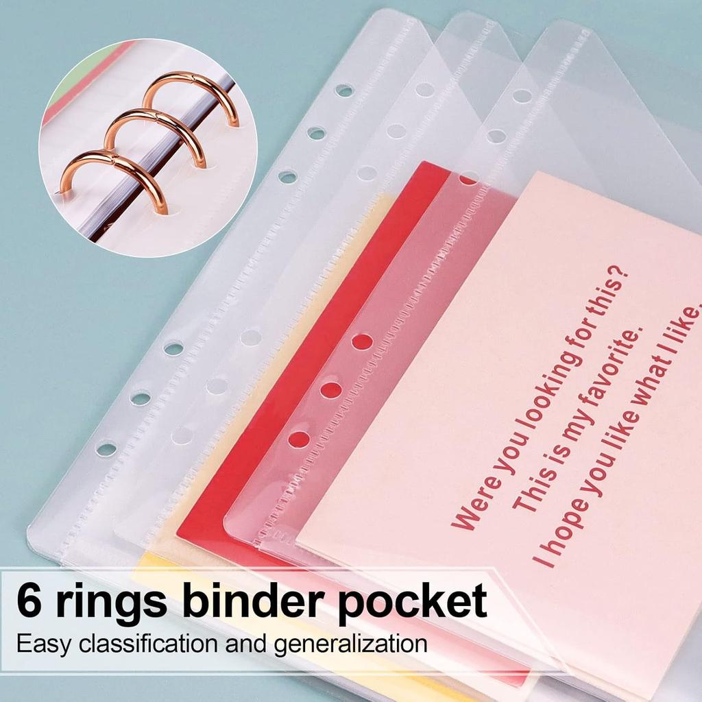 10 Pcs Plastic Binder Pocket Clear Poly Binder Organizer 6 Holes A5 Binder Folders for School and Office Supplies