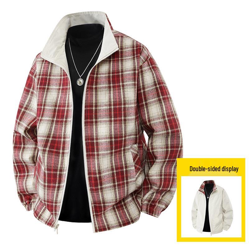 Herren Wende-Plaidjacke - Herbst/Winter Winddicht, Baseballjacke im japanischen/koreanischen Stil