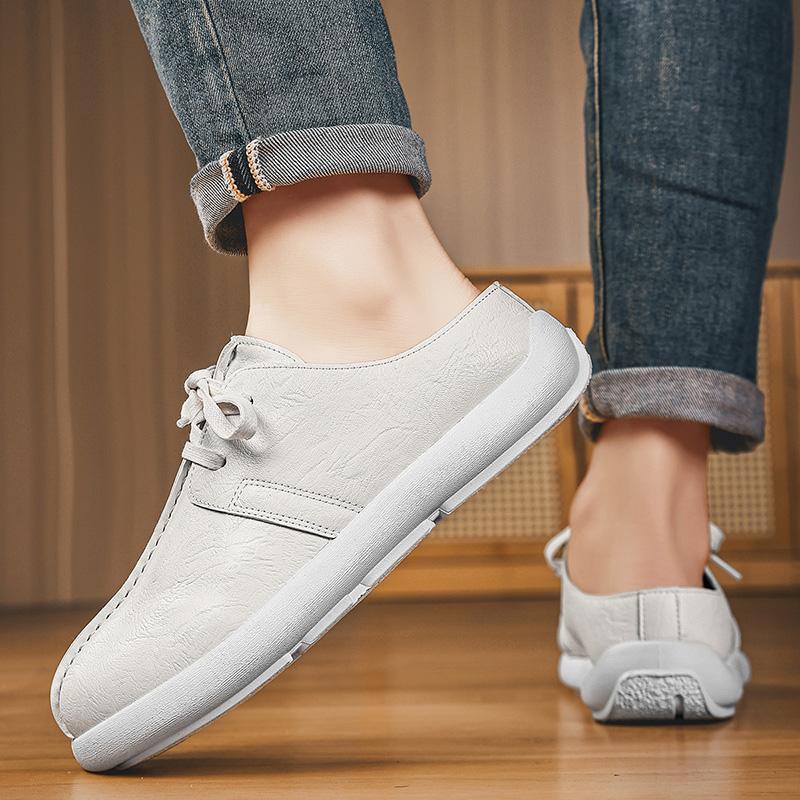 Platform Open Back Casual Shoes Half Shoes for Men Mules White Backless Loafers Slippers Closed-toe Slides Sandal Slip On Flats