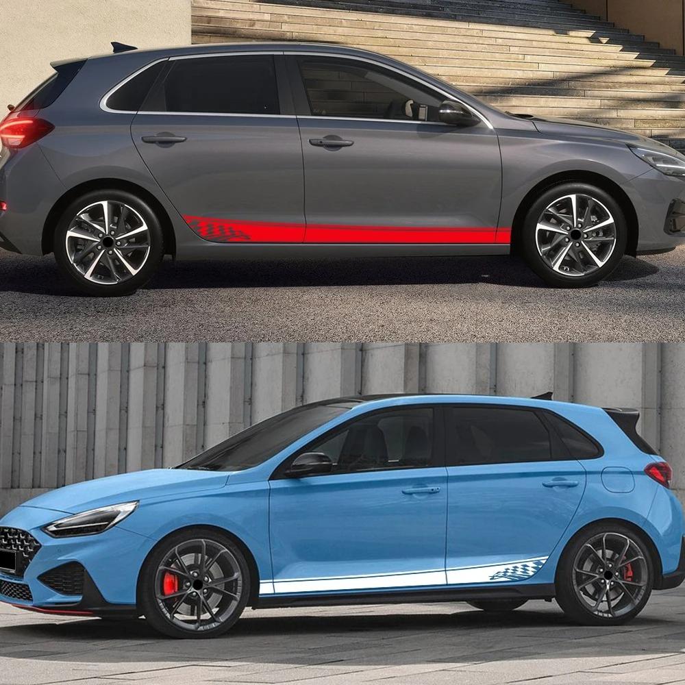 Autocollants Graphiques pour Portière Latérale de Voiture Drapeau à Carreaux Sport Racing Décoration Autocollant Pour HY Hyundai i30 i30n Décoration Vinyle Accessoires Auto