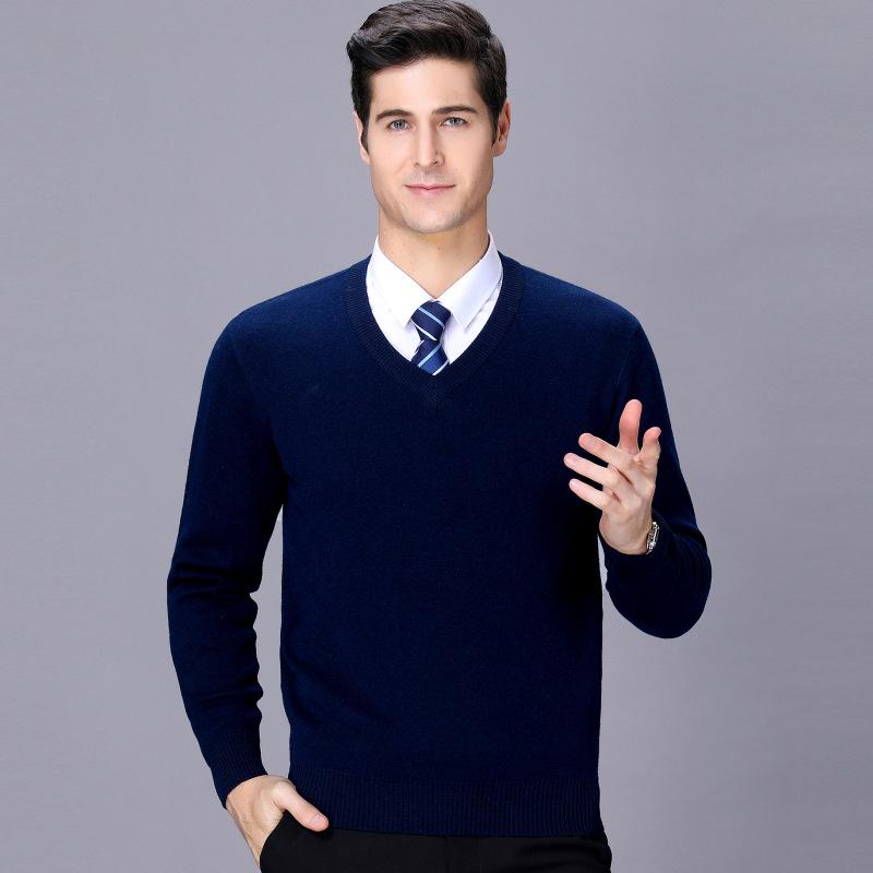 Men's V-Neck Pure Cashmere Sweater for Business Casual, Thickened and Warm Knitwear for Autumn/Winter.