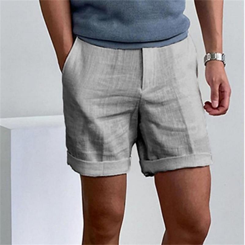 Men's Linen Oblique Pocket Solid Color Comfortable Breathable Sports Outdoor Daily Shorts