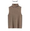 Women's 100% Pure Cashmere Striped Sleeveless Slim-Fit Turtleneck Vest