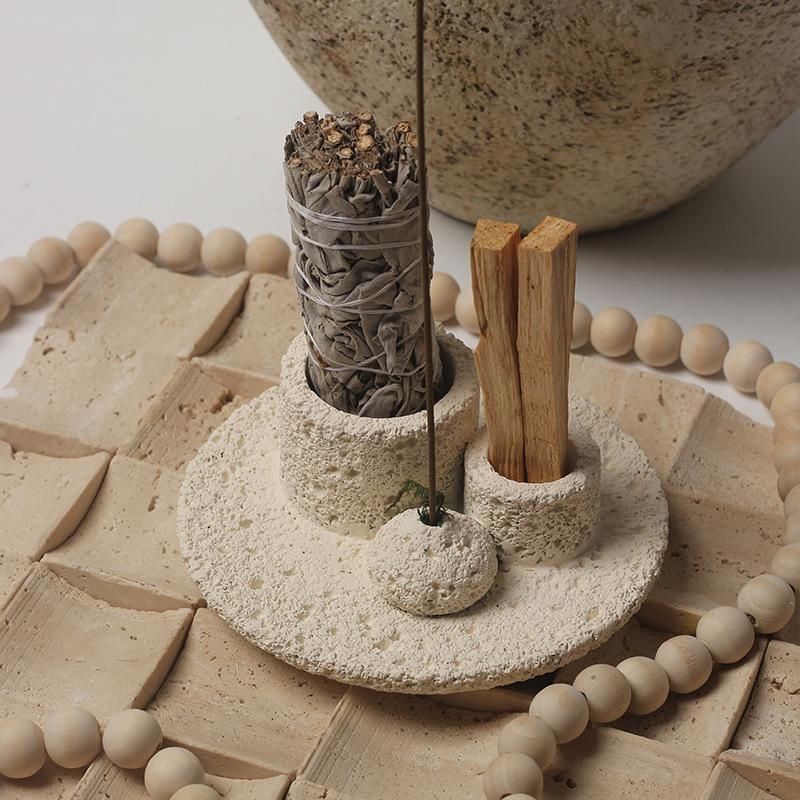 Handmade Stoneware Stick Candle Holder Cement Chime Candle Palo Santo Smudging Multifunctional Holder