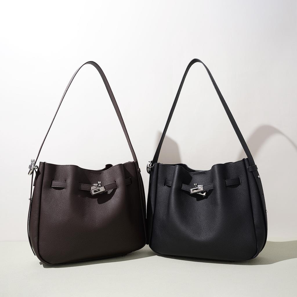 Bucket bag, early spring leather commuter bag, Kelly bag, mother bag, retro shoulder oblique span bag, leisure bag.