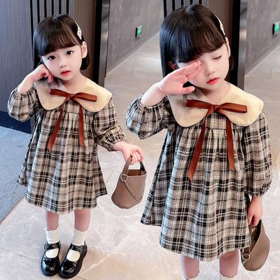 Mädchen Plaid Kleid Frühling Kinder Langarm Mode Prinzessin Puppe Kragen Kleider für Baby Mädchen