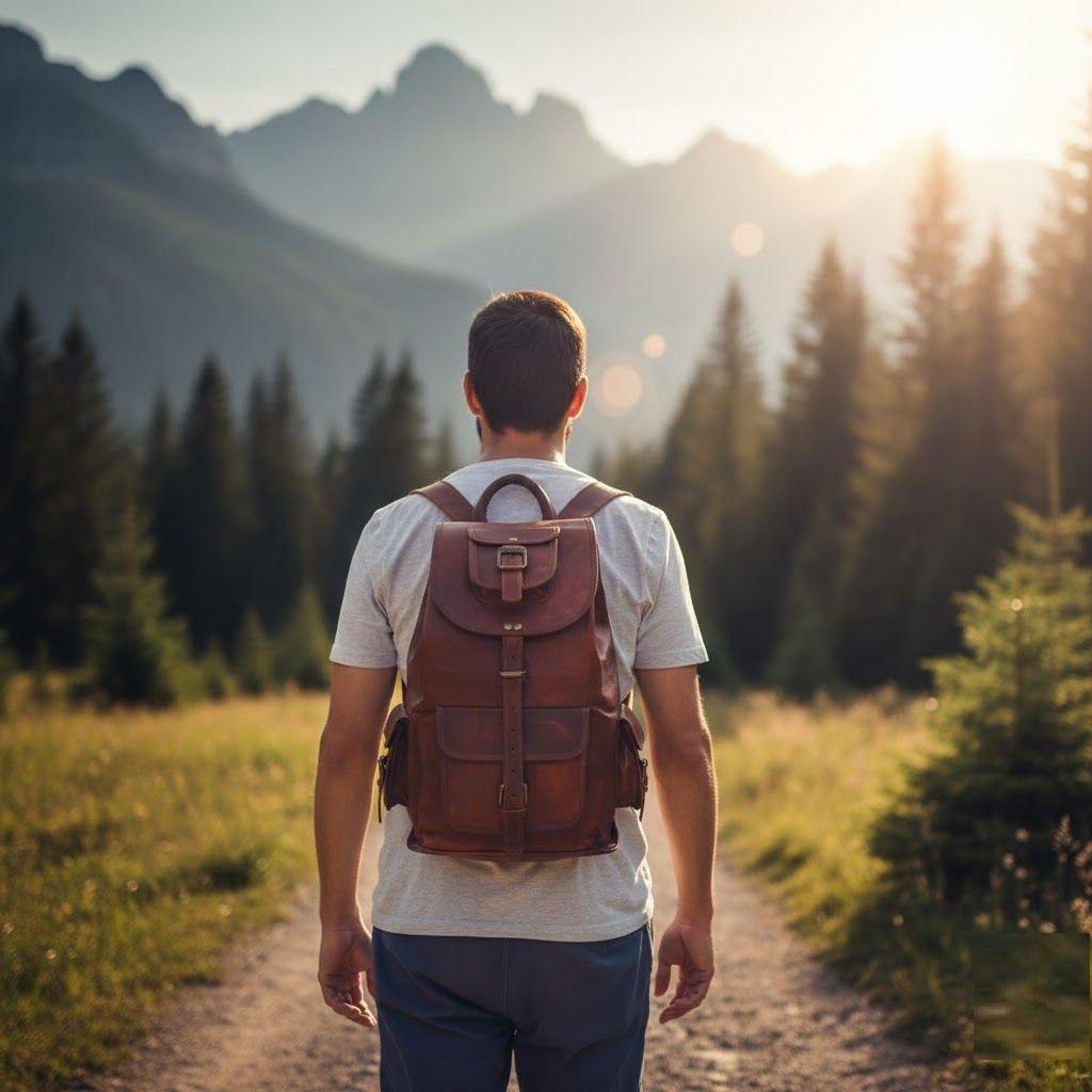 Echtes Ziegenleder, großer Herren-Vintage-Rucksack, Reiserucksack, Laptop-Freizeittasche