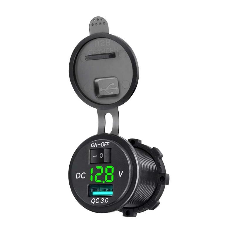 Quick Charge 3.0 USB Car Charger Socket LED Voltmeter Switch For Car Marine ATV